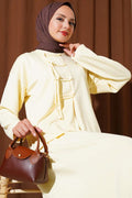 Loyşa Brit Buttoned Skirted 2 Piece Set Yellow