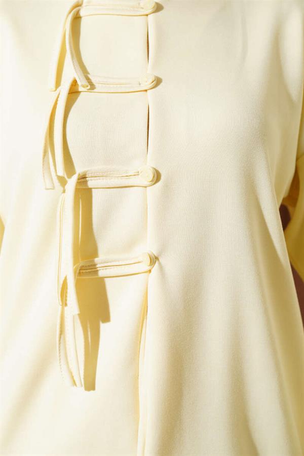 Loyşa Brit Buttoned Skirted 2 Piece Set Yellow