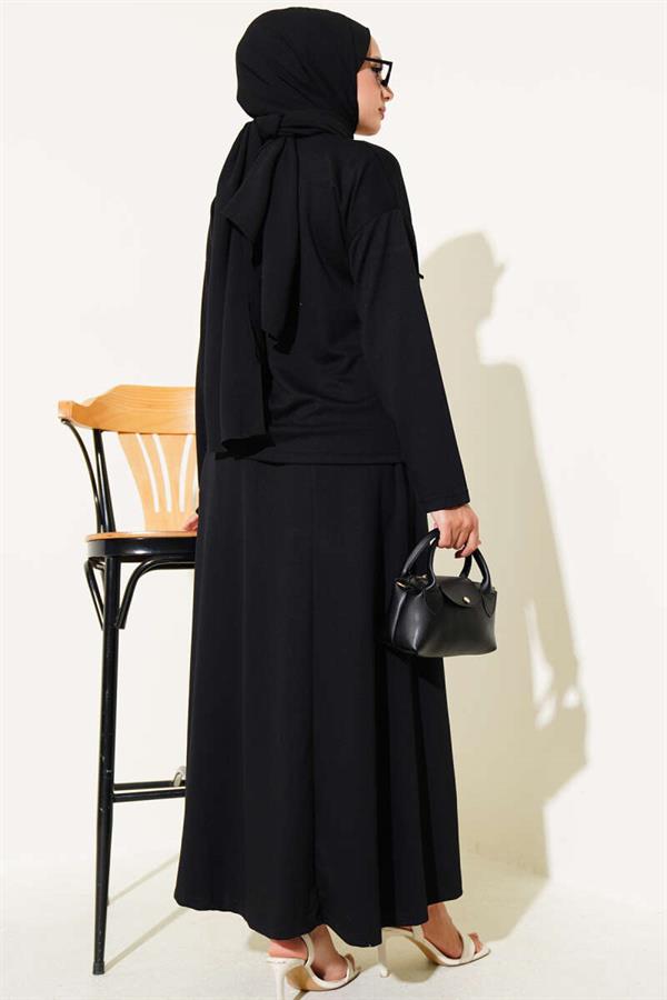 Loyşa Brit Buttoned Skirted 2 Piece Set Black
