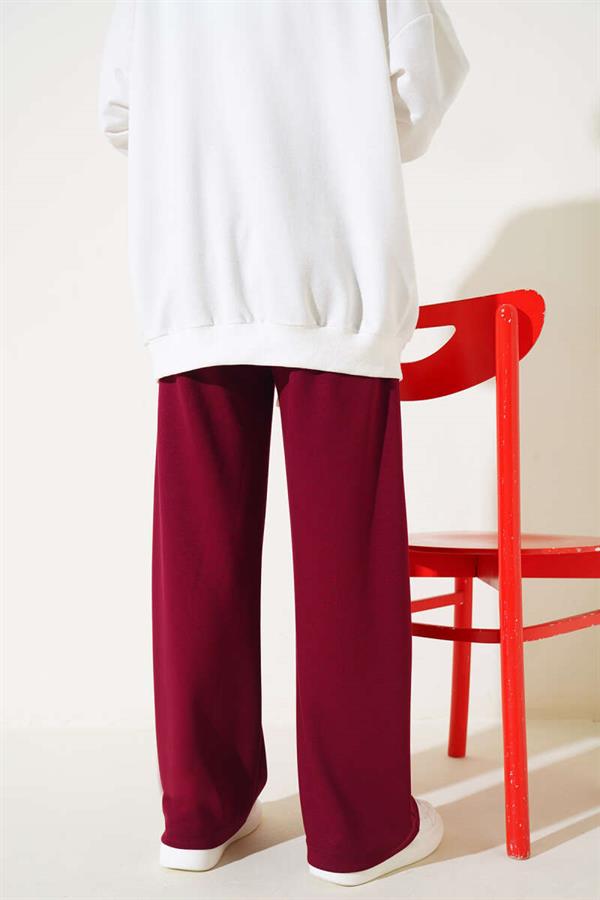 Loyşa Wide Leg Trousers with Stripes Burgundy