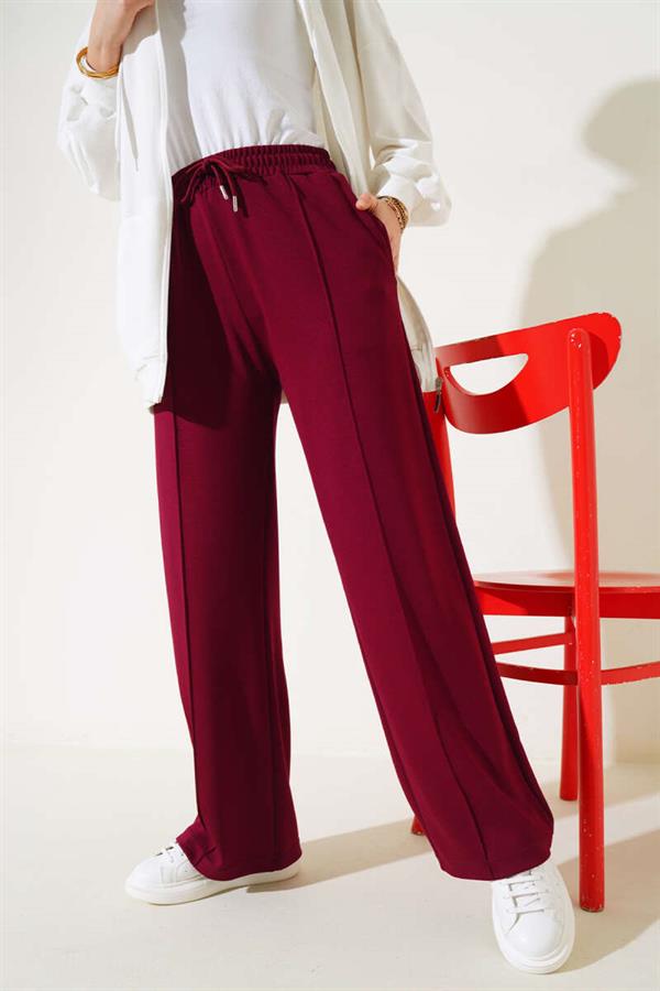 Loyşa Wide Leg Trousers with Stripes Burgundy