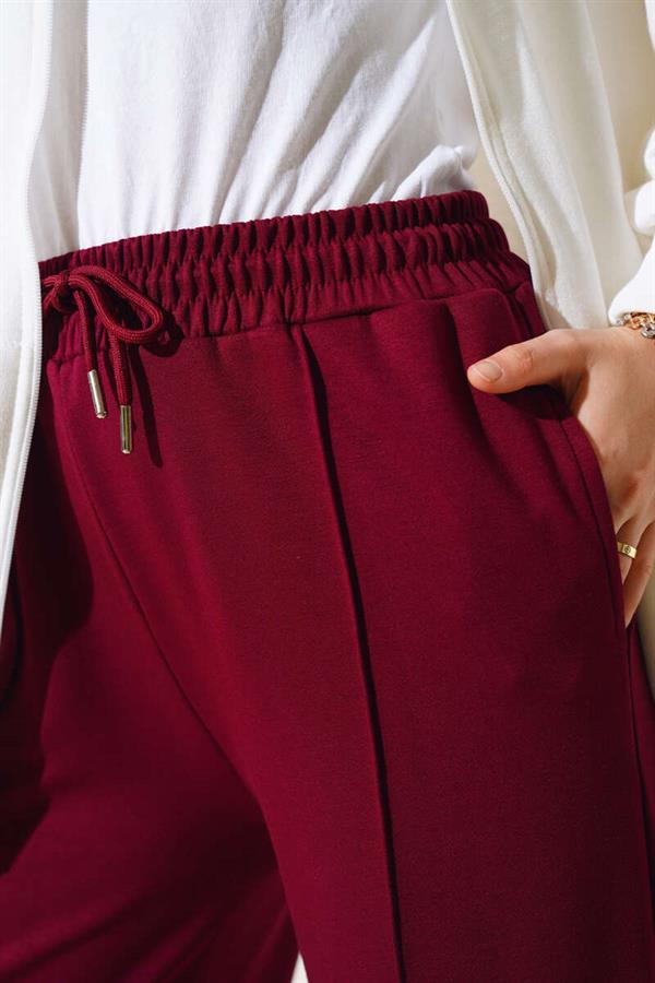 Loyşa Wide Leg Trousers with Stripes Burgundy