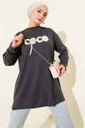 Loyşa Coco Text Decorated Tunic Smoke Color