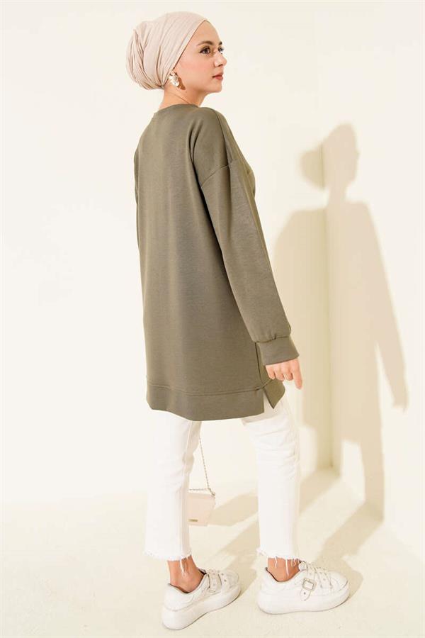 Loyşa Coco Text Decorated Tunic Khaki