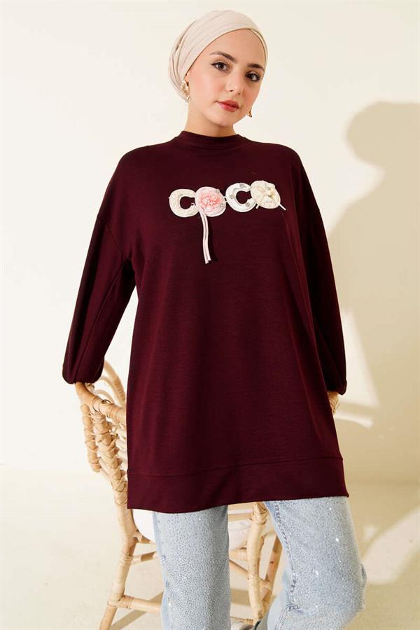 Loyşa Coco Text Decorated Tunic Plum