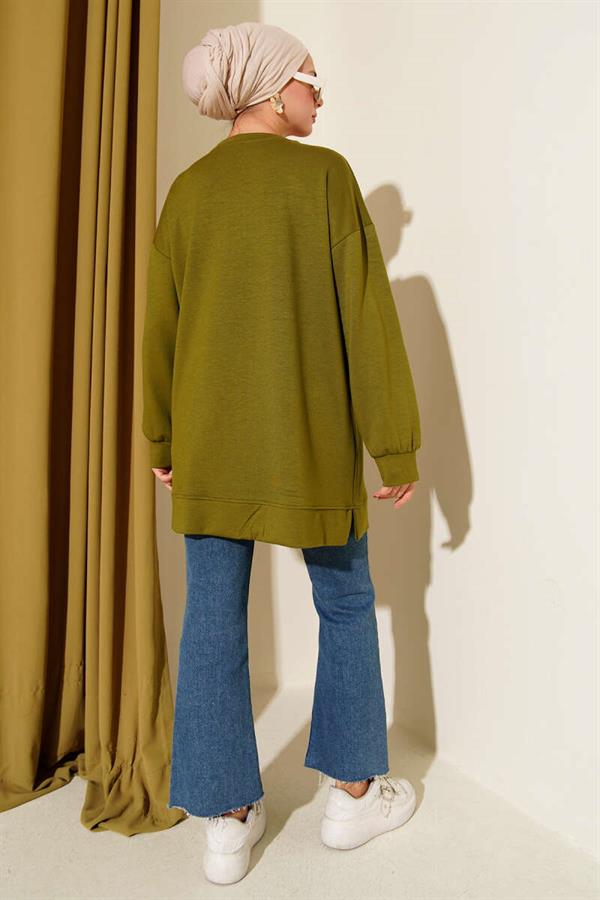 Loyşa Coco Text Decorated Tunic Oil Green