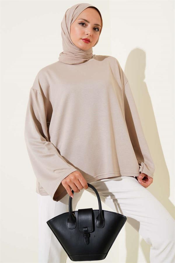 Loyşa Off-Shoulder Basic Tunic Beige