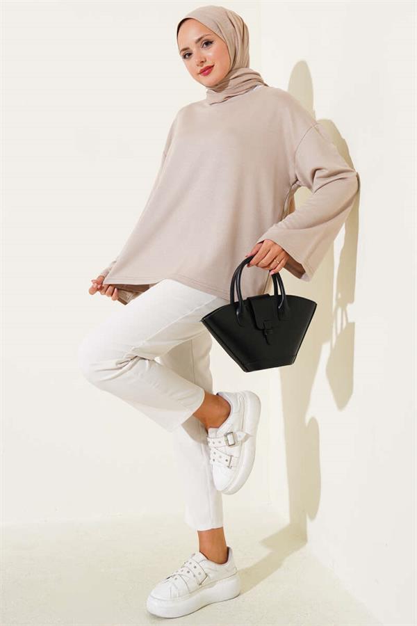 Loyşa Off-Shoulder Basic Tunic Beige