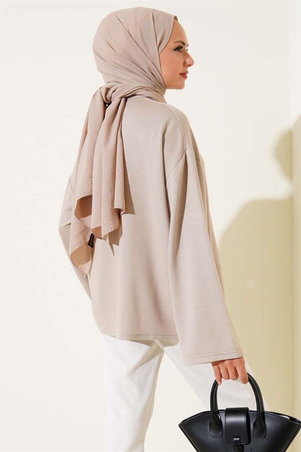 Loyşa Off-Shoulder Basic Tunic Beige