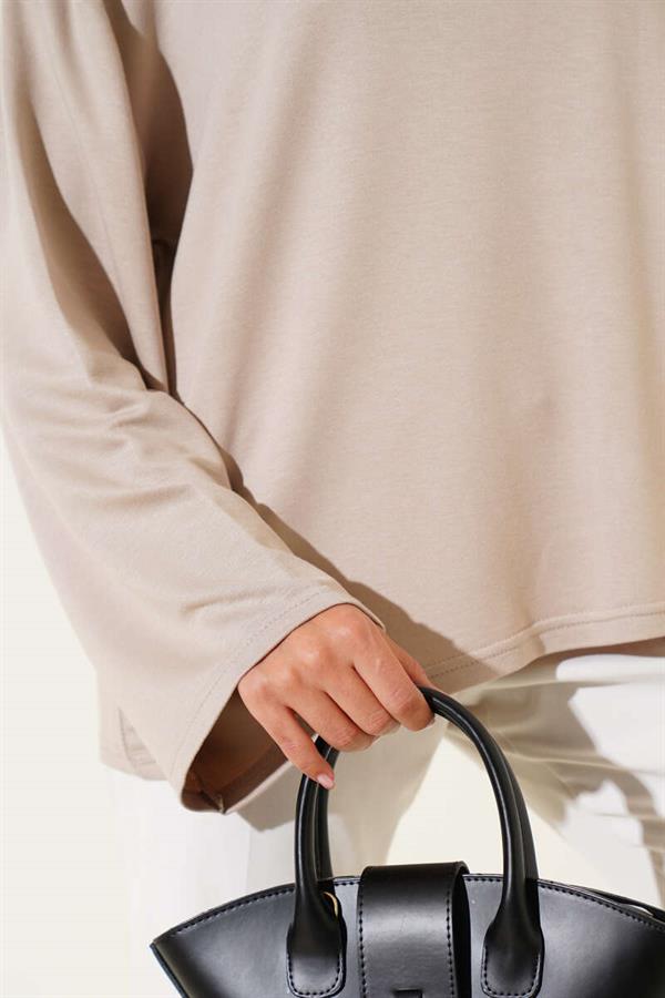 Loyşa Off-Shoulder Basic Tunic Beige