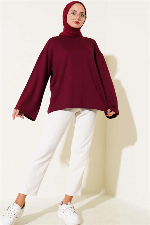 Loyşa Off-Shoulder Basic Tunic Claret Red