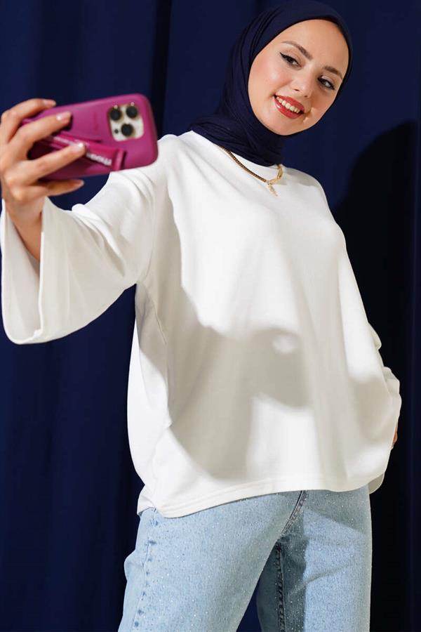Loyşa Off Shoulder Basic Tunic Ecru