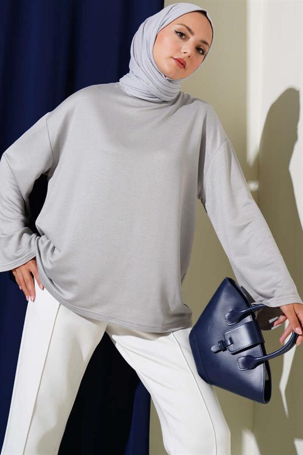 Loyşa Off-Shoulder Basic Tunic Gray