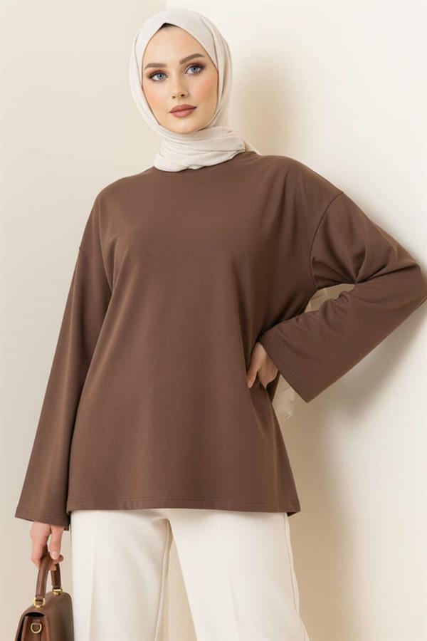 Loyşa Off-Shoulder Basic Tunic Brown