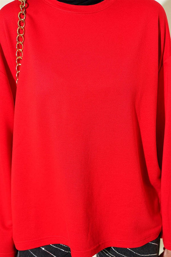 Loysa Off-Shoulder Basic Tunic Red