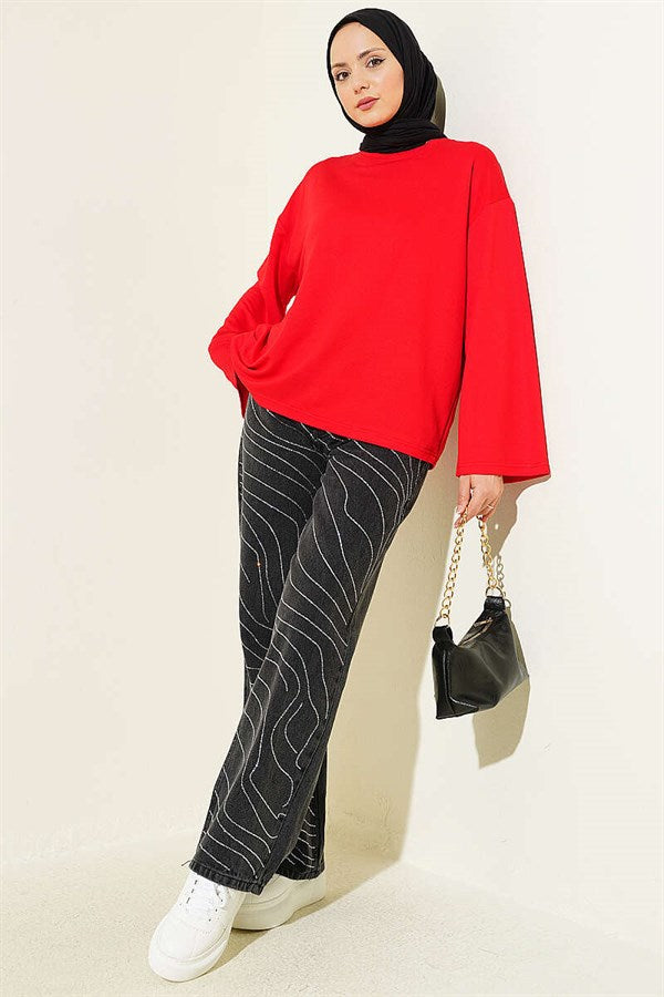 Loysa Off-Shoulder Basic Tunic Red