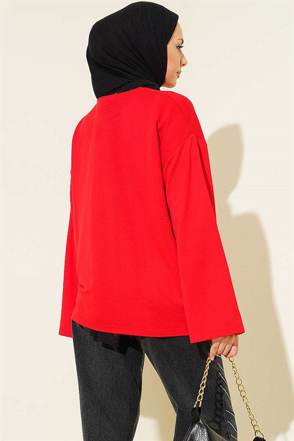 Loysa Off-Shoulder Basic Tunic Red