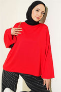 Loysa Off-Shoulder Basic Tunic Red