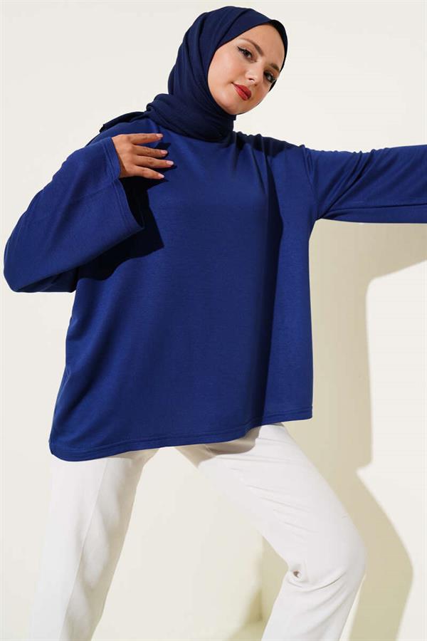Loyşa Off-Shoulder Basic Tunic Navy Blue