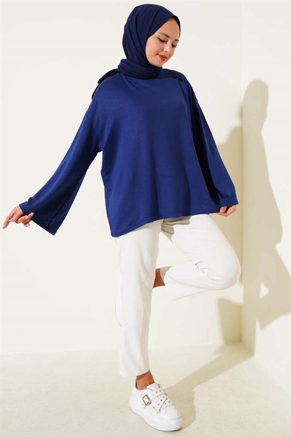 Loyşa Off-Shoulder Basic Tunic Navy Blue