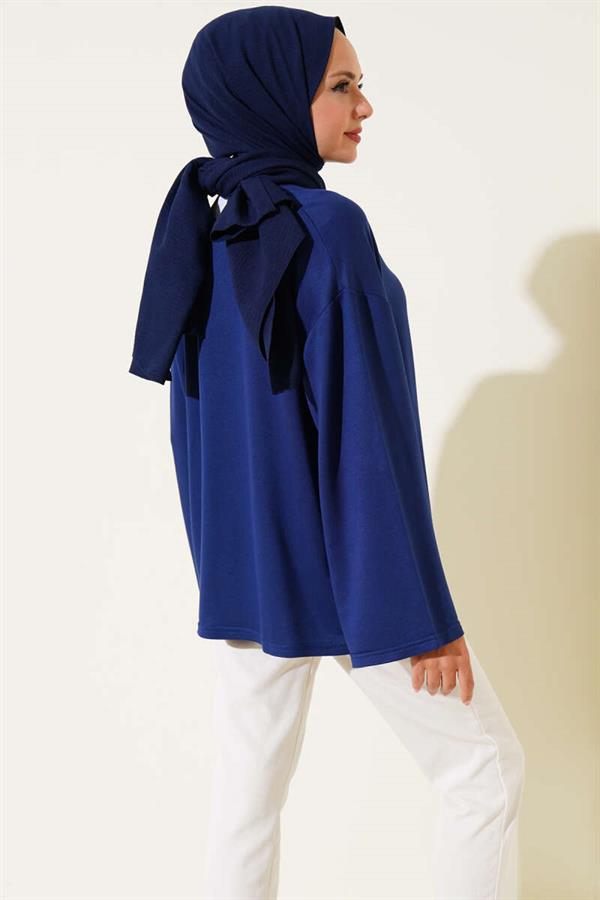 Loyşa Off-Shoulder Basic Tunic Navy Blue