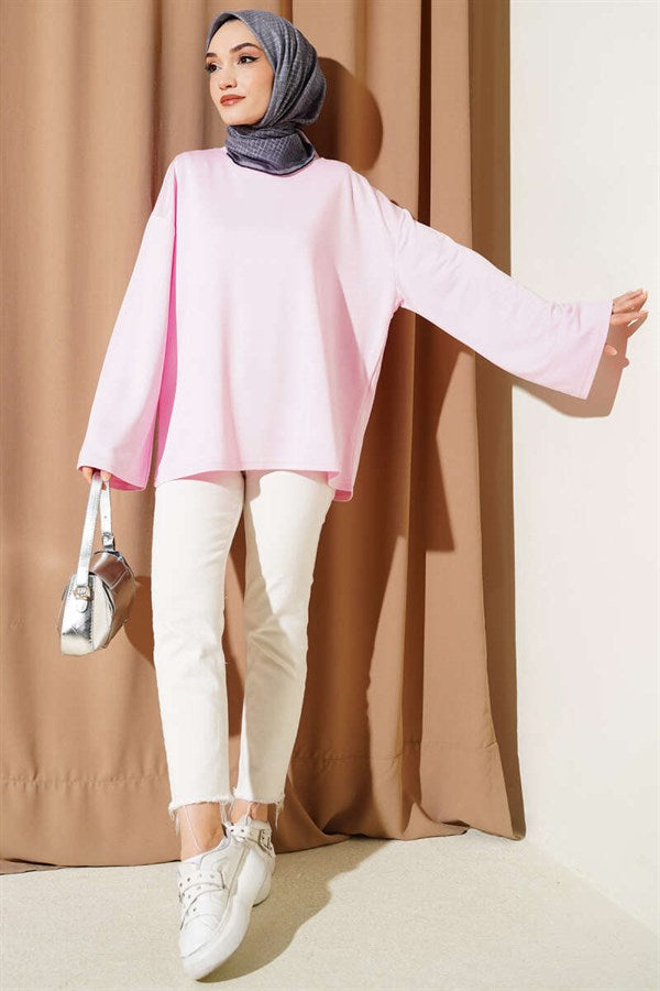 Loysa Off-Shoulder Basic Tunic Pink
