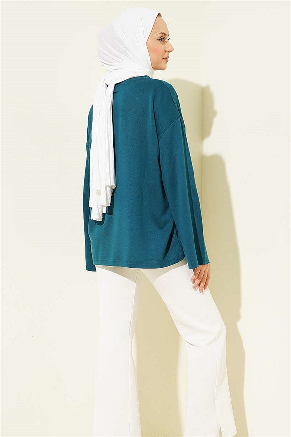 Loysa Off-Shoulder Basic Tunic Petrol