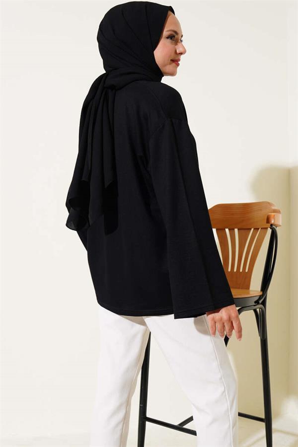 Loyşa Off-Shoulder Basic Tunic Black
