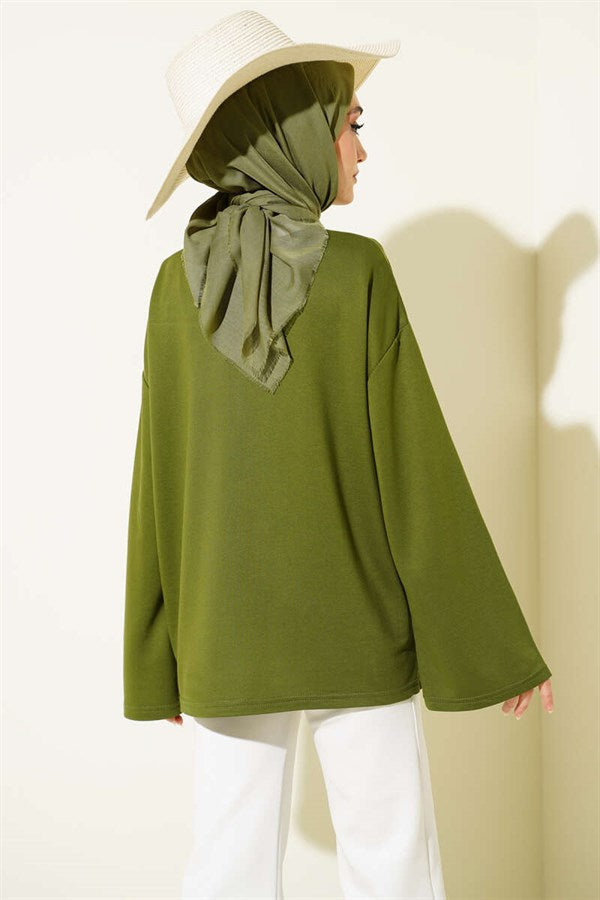 Loysa Off-Shoulder Basic Tunic Green