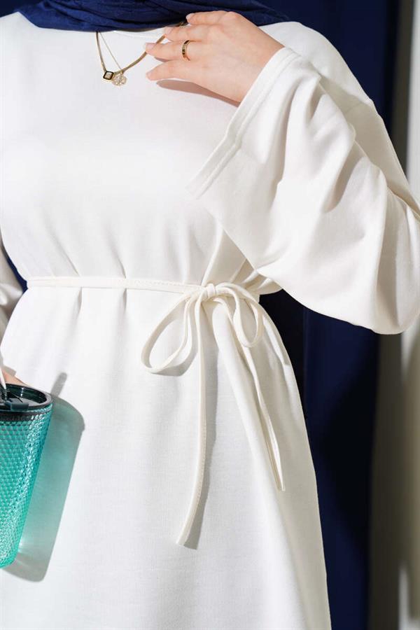Loyşa Wide Sleeved Rope Belted Tunic Ecru
