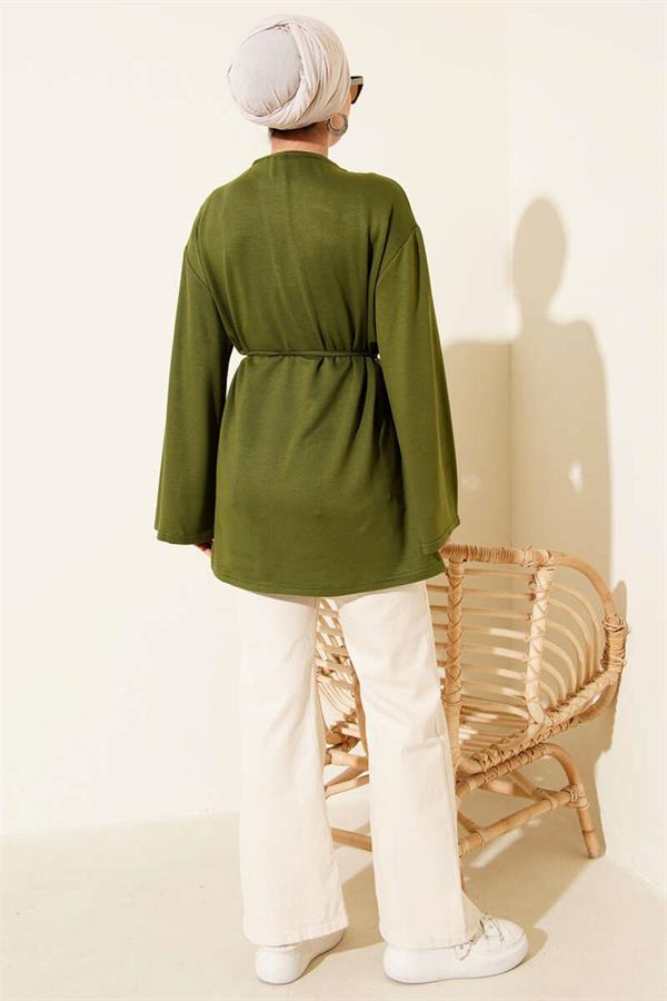 Loyşa Wide Sleeved Rope Belted Tunic Khaki