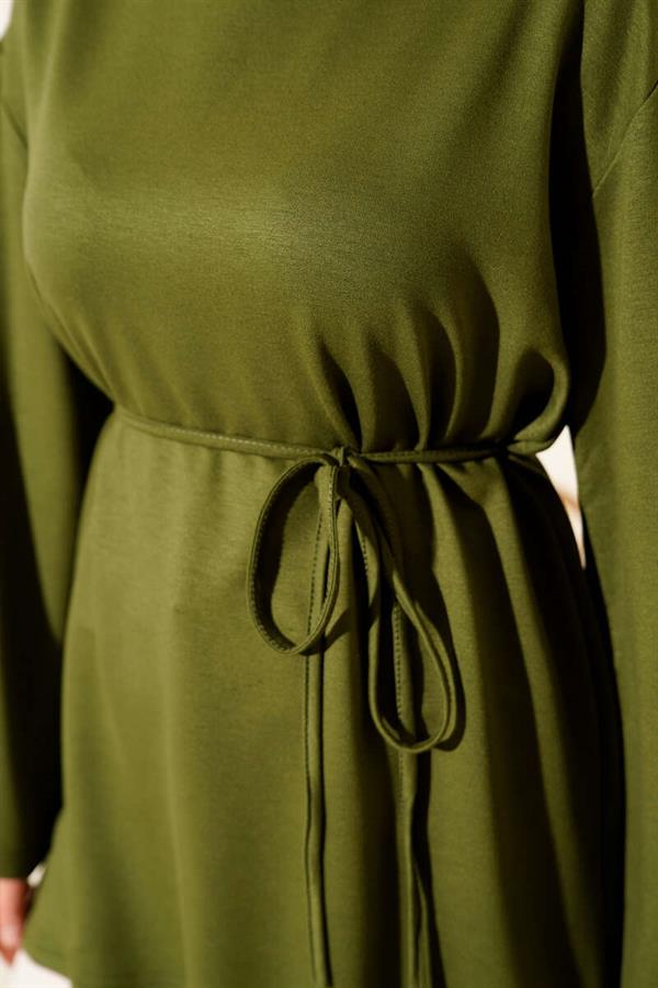 Loyşa Wide Sleeved Rope Belted Tunic Khaki