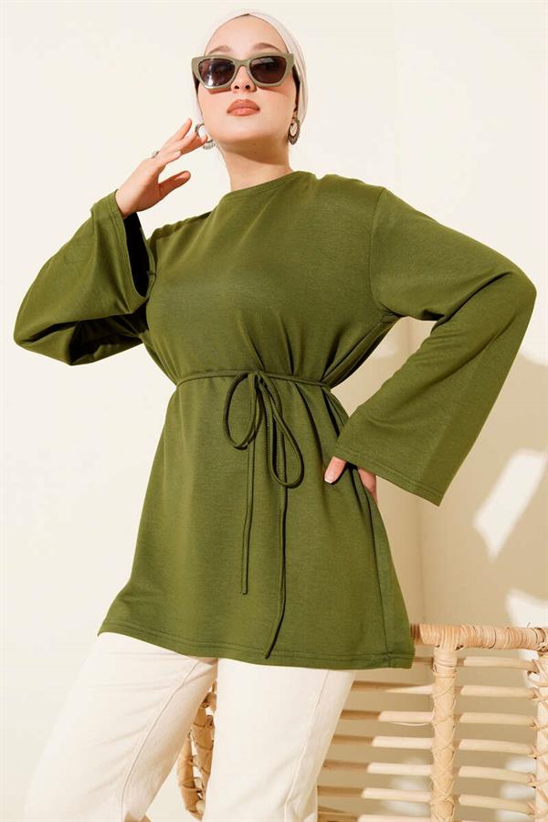 Loyşa Wide Sleeved Rope Belted Tunic Khaki