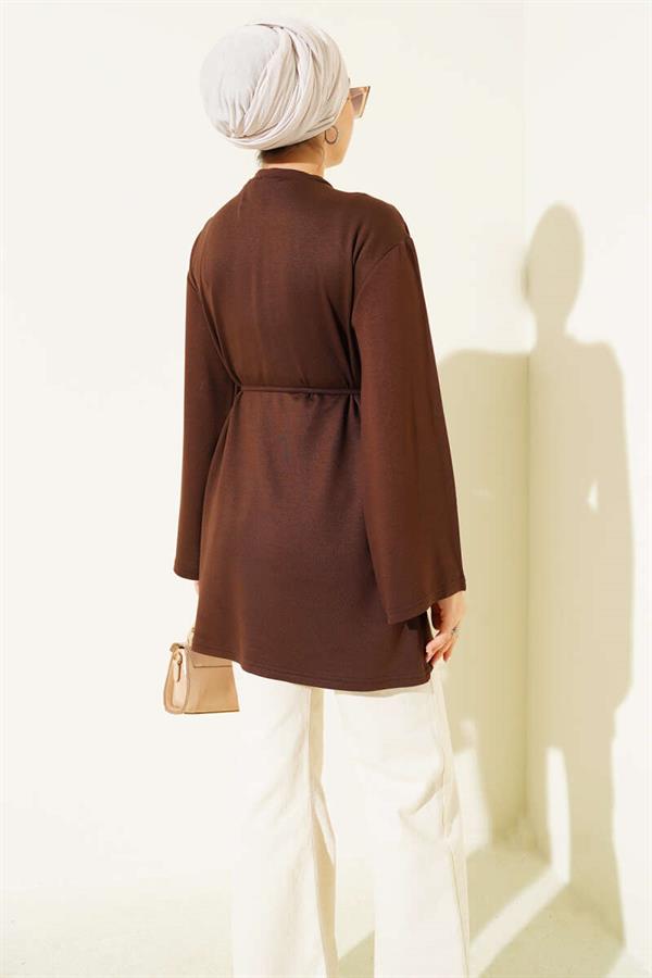 Loysha Wide Sleeved Rope Belted Tunic Brown