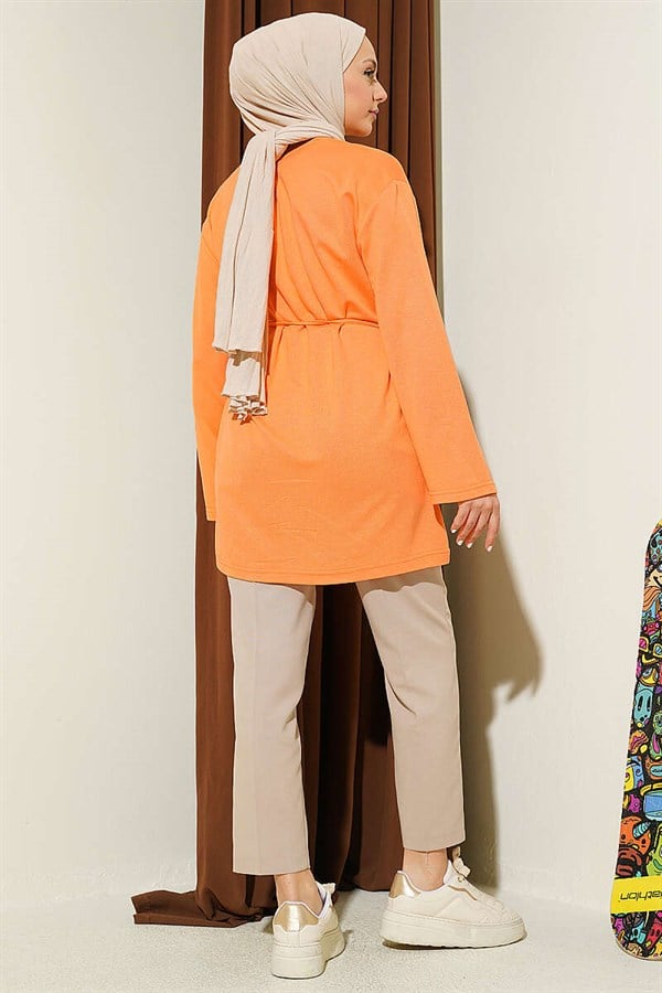Loyşa Wide-Sleeved Tunic with Drawstring Belt, Orange