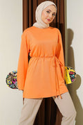 Loyşa Wide-Sleeved Tunic with Drawstring Belt, Orange