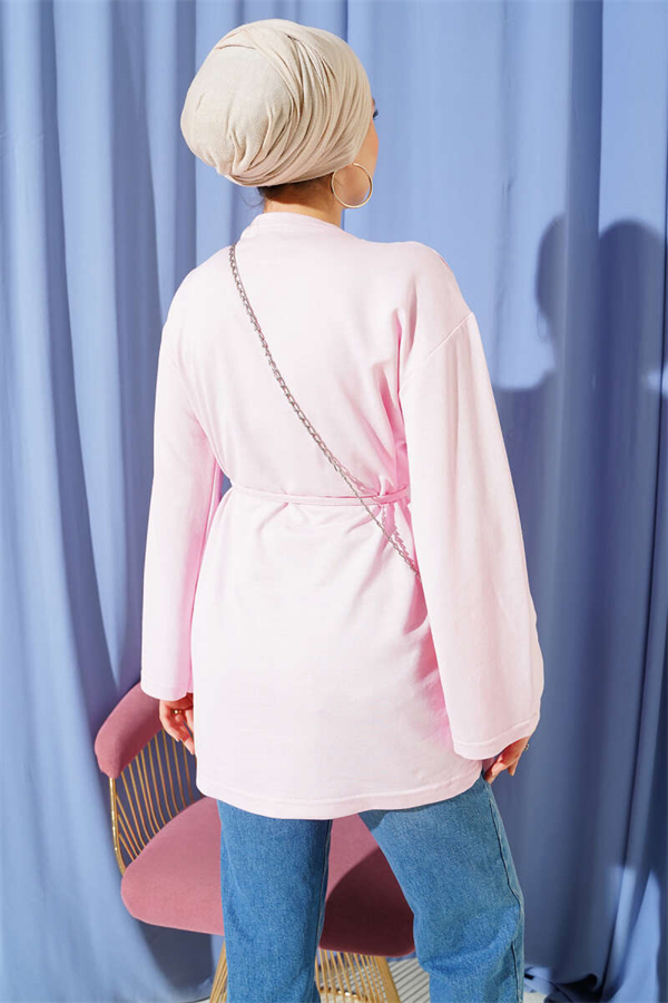 Loysa Wide-Sleeved Tunic with Drawstring Belt, Pink