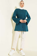 Loisha Wide-Sleeved Tunic with Drawstring Belt, Petrol