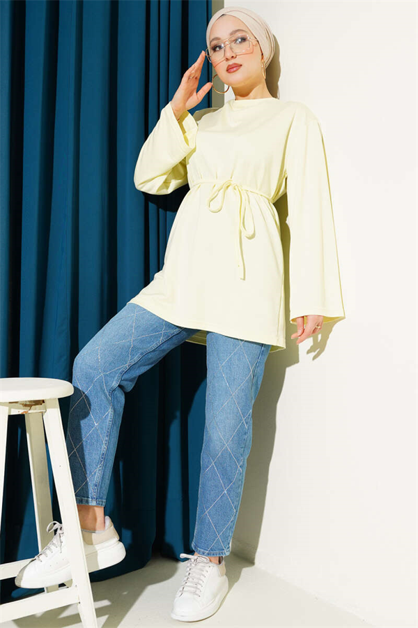 Loysa Wide-Sleeved Tunic with Drawstring Belt, Yellow