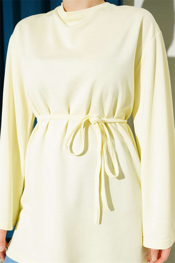Loysa Wide-Sleeved Tunic with Drawstring Belt, Yellow