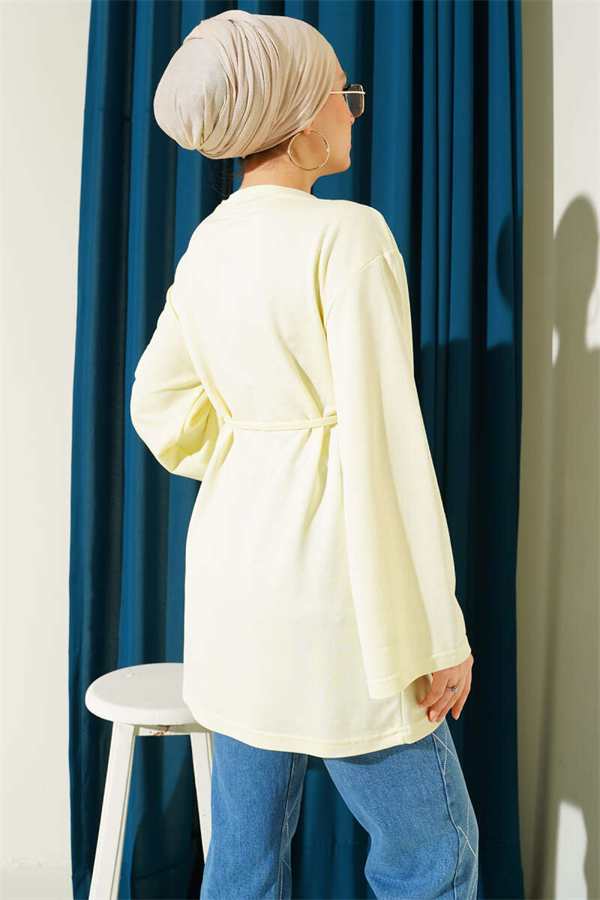 Loysa Wide-Sleeved Tunic with Drawstring Belt, Yellow