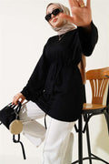 Loyşa Wide Sleeved Rope Belted Tunic Black