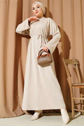 Loyşa Double Sleeve Dress with Rope Belt, Beige