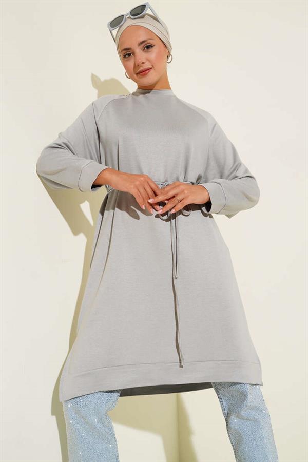 Loysha Rope Belted Long Tunic Gray
