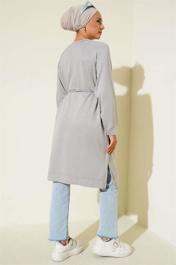 Loysha Rope Belted Long Tunic Gray