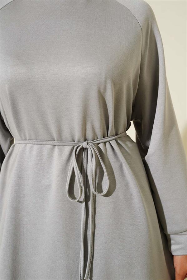 Loysha Rope Belted Long Tunic Gray