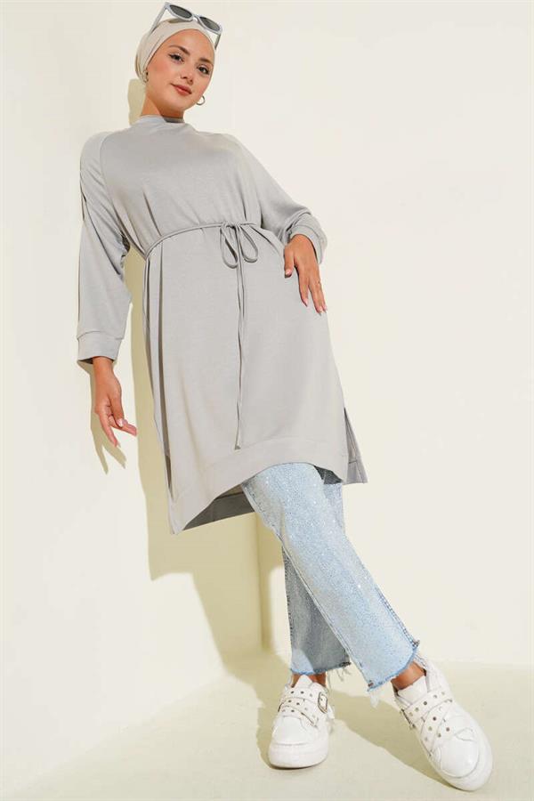 Loysha Rope Belted Long Tunic Gray