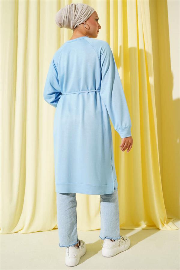 Loyşa Rope Belted Long Tunic Blue