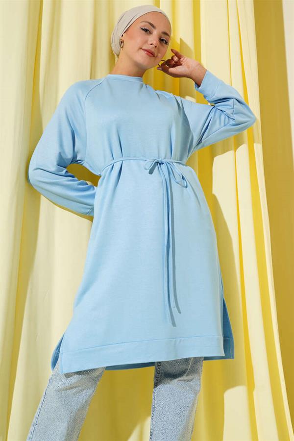 Loyşa Rope Belted Long Tunic Blue
