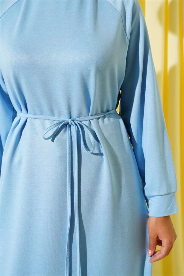 Loyşa Rope Belted Long Tunic Blue